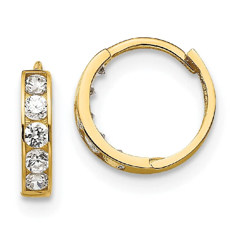 women trendy stud earrings -14KT Yellow Gold Cubic Zirconia 10X3MM Childrens Hoop Earrings