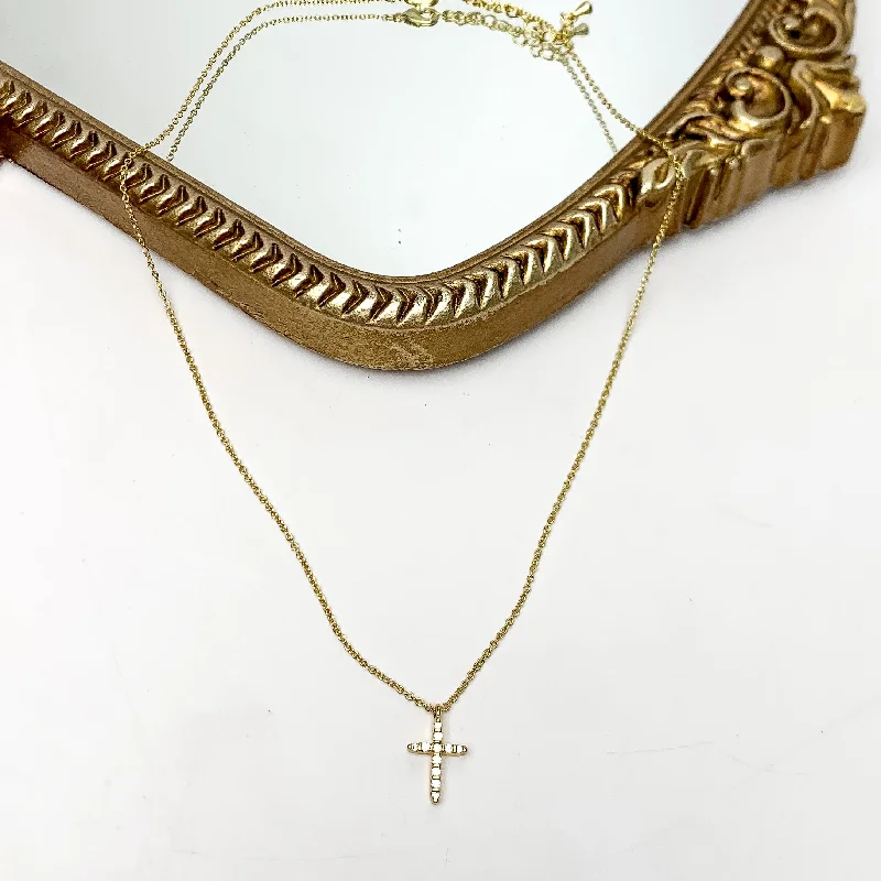 women gold necklaces -Gold Tone Glory Chain Necklace With Clear Crystal Cross