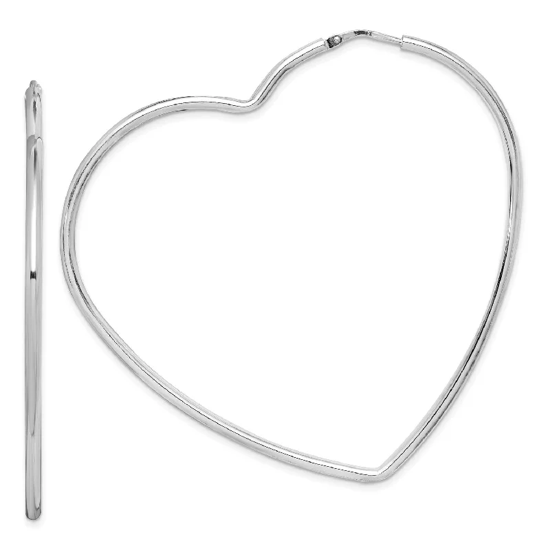 women luxury diamond earrings -Sterling Silver 2X60MM Heart Hoop Earrings