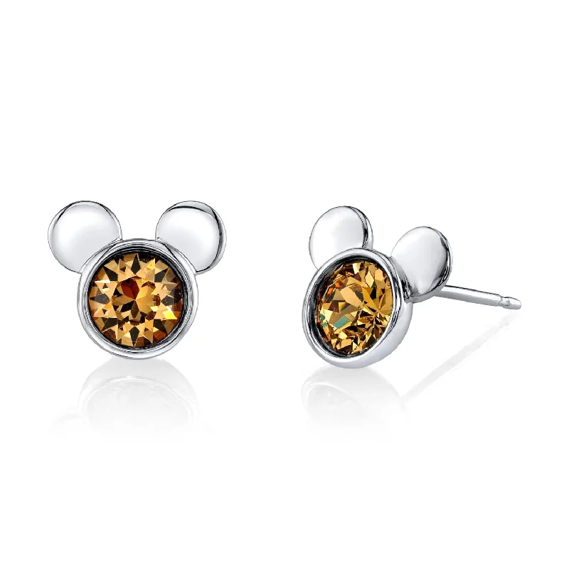 women fashion earrings -Disney Sterling Silver Round Crystal Birthstone Mickey Mouse Stud Earrings