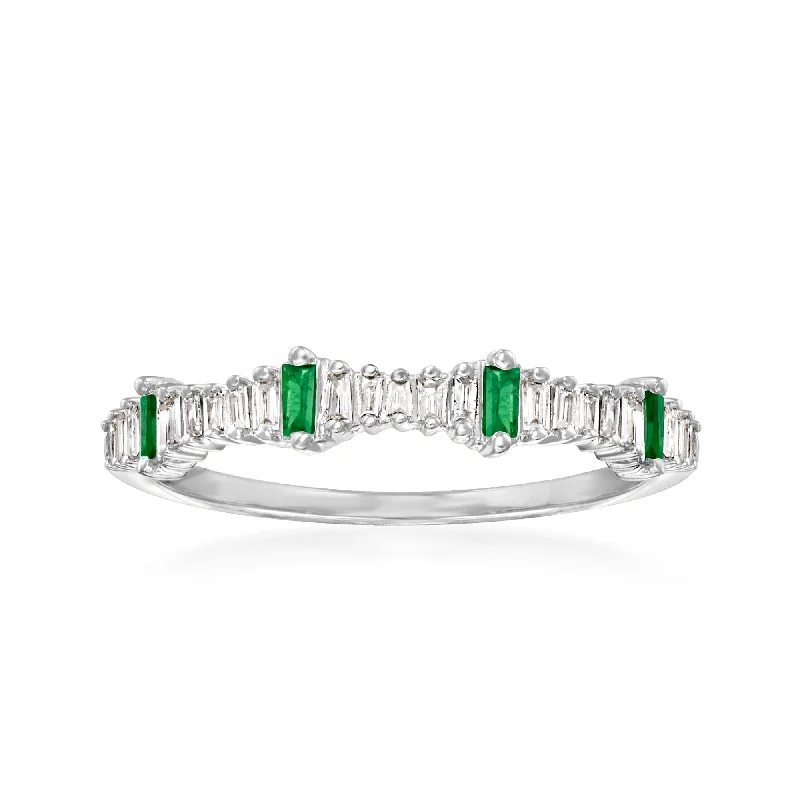 women rose gold engagement rings -Ross-Simons Diamond and . Emerald Ring in 14kt White Gold