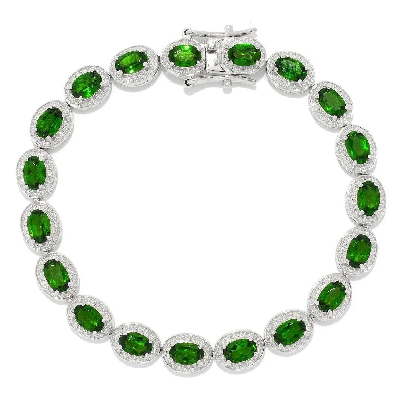 women tennis bangles -Sterling Silver 7.25" 6 x 4mm Chrome Diopside Line Bracelet