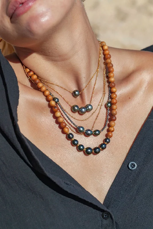 women gemstone necklaces -Seven Tahitian Pearl Sandalwood Necklace - Moana