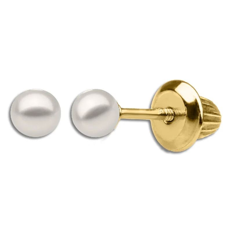 women sterling silver earrings -Kiddie Kraft 14KT Yellow Gold Round Pearl Childrens Birthstone Stud Earrings