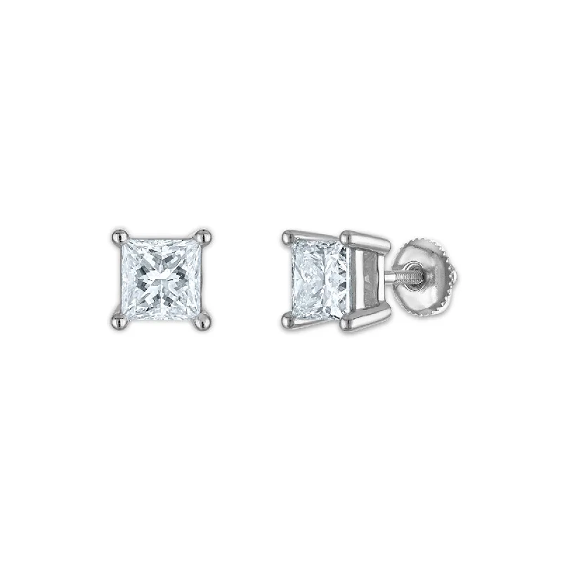 women stud earrings for women -EcoLove 3 CTW Lab Grown Diamond Stud Princess Cut Earrings in 10KT White Gold