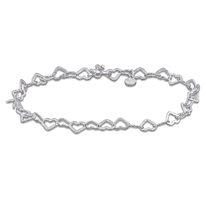 women custom bracelets -Miadora 5mm Alternating Textured Heart Link Bracelet Sterling Silver-7.25 in