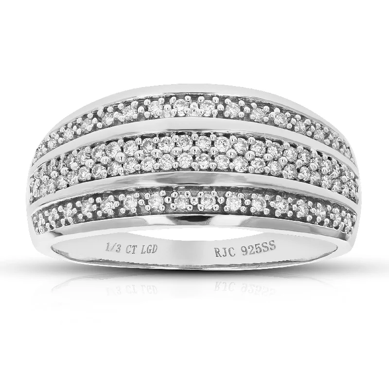 women halo engagement rings -1/3 cttw Round Cut Lab Grown Diamond Wedding Band 78 Stones .925 Sterling Silver Prong Set