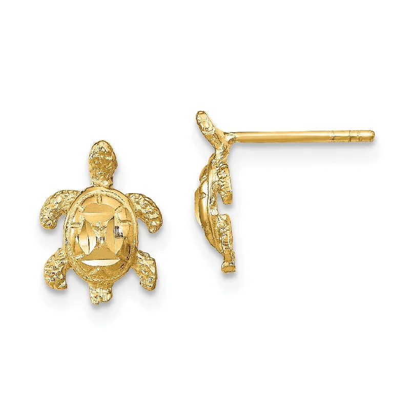 women chic drop earrings -14KT Yellow Gold 11X8MM Diamond-cut Sea Turtle Earrings