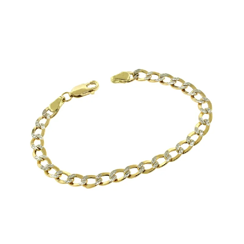 women stacked bangles -14k Yellow Gold 4.5mm Hollow Cuban Curb Link Diamond Cut Two-Tone Pave Bracelet Chain 5.5"