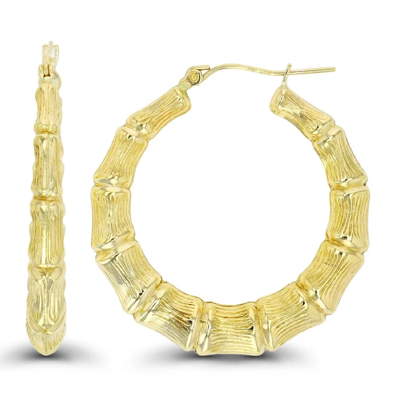 women gold hoop earrings -10KT Yellow Gold 35X5MM Hoop Bamboo Earrings