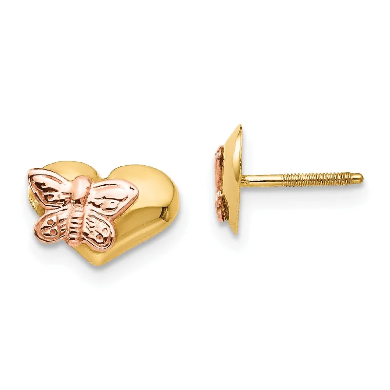 women gemstone stud earrings -14KT Yellow and Rose Gold 8X9MM Butterfly Heart Stud Earrings