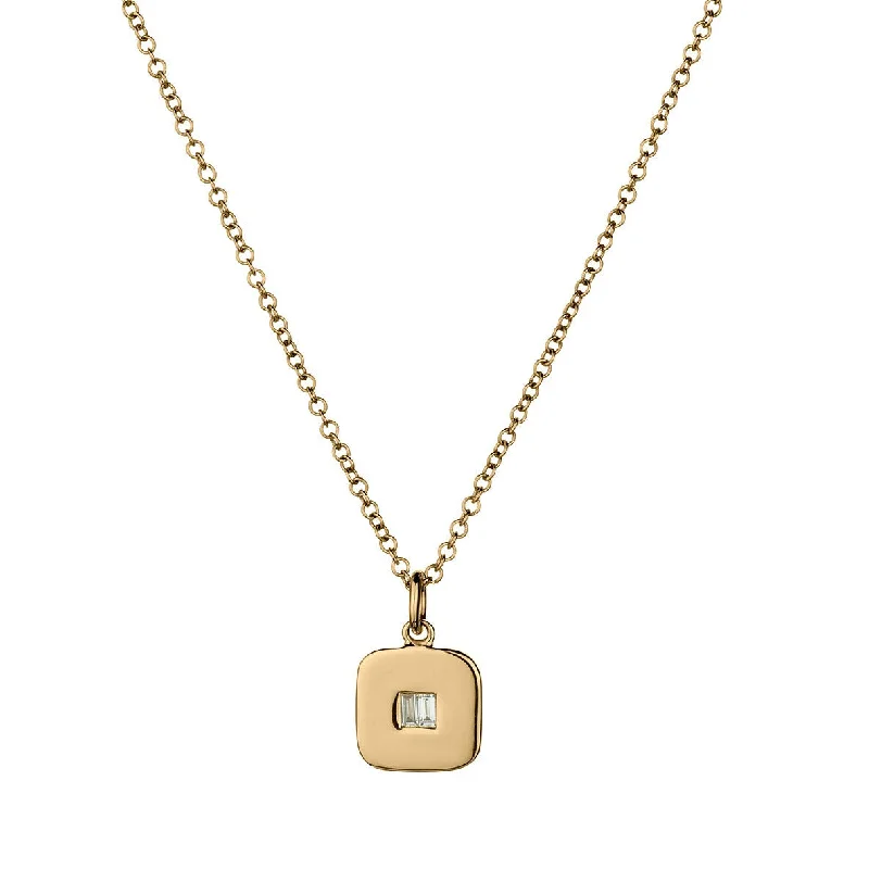 women heart-shaped necklaces -BAGUETTE DIAMOND ON SQUARE PENDANT NECKLACE