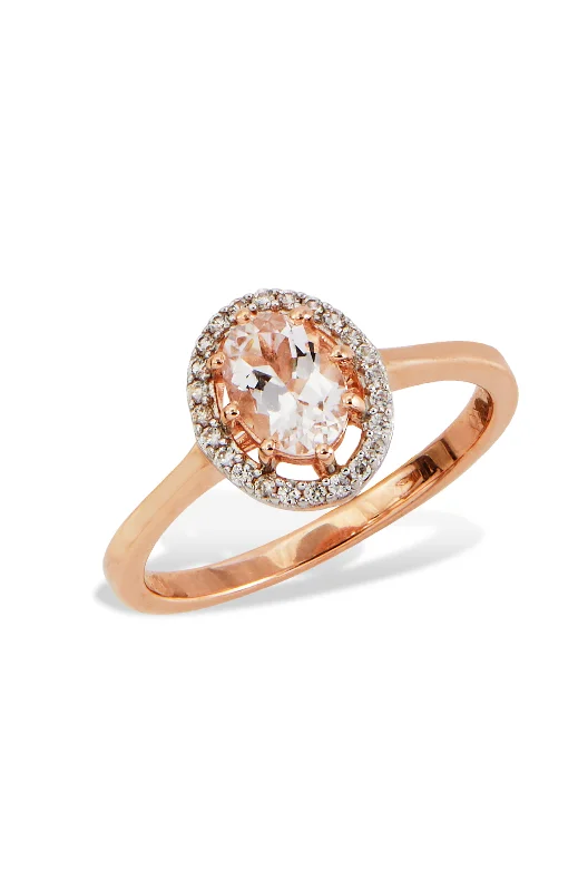 women diamond and platinum engagement rings -18K Rose Gold over Sterling Silver Genuine Morganite & Natural Zircon Solitaire Halo Ring