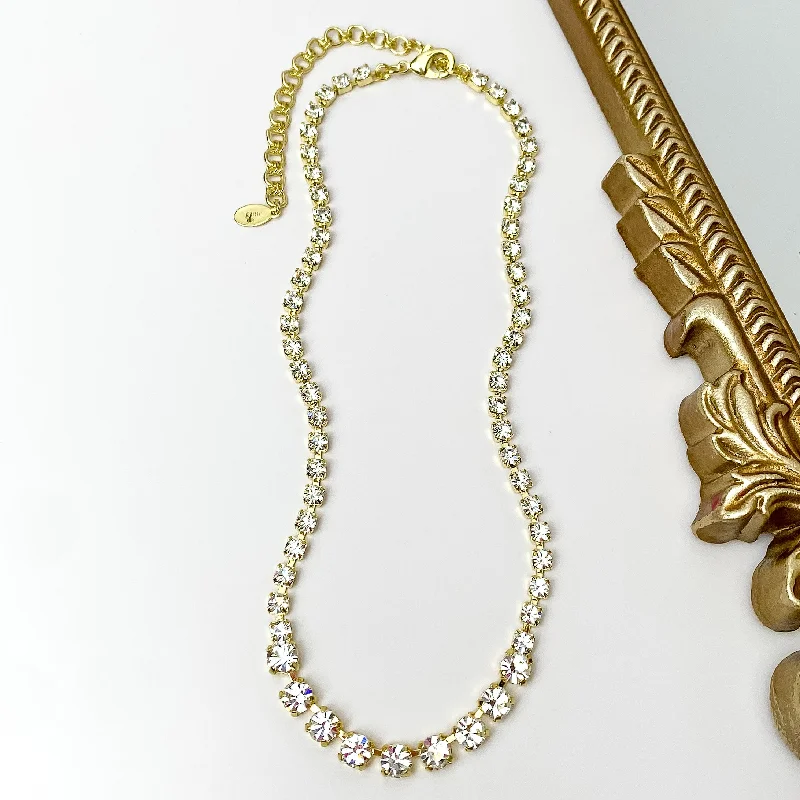 women delicate necklaces -Sorrelli | Audrianna Crystal Tennis Necklace in Bright Gold Tone and Clear