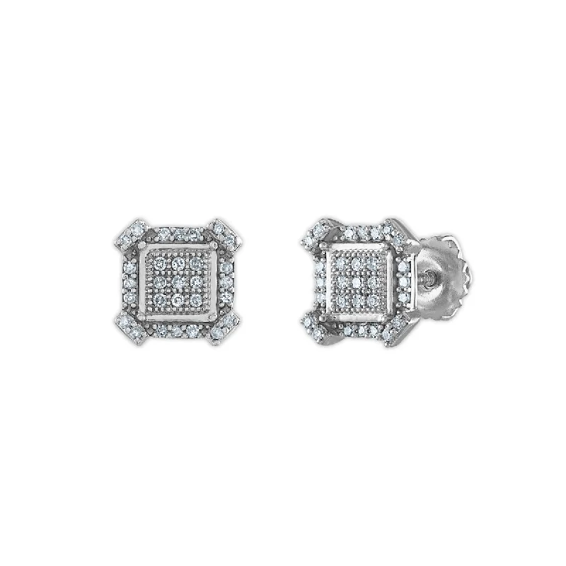 women chic drop earrings -1/6 CTW Diamond Stud Earrings in Rhodium Plated Sterling Silver