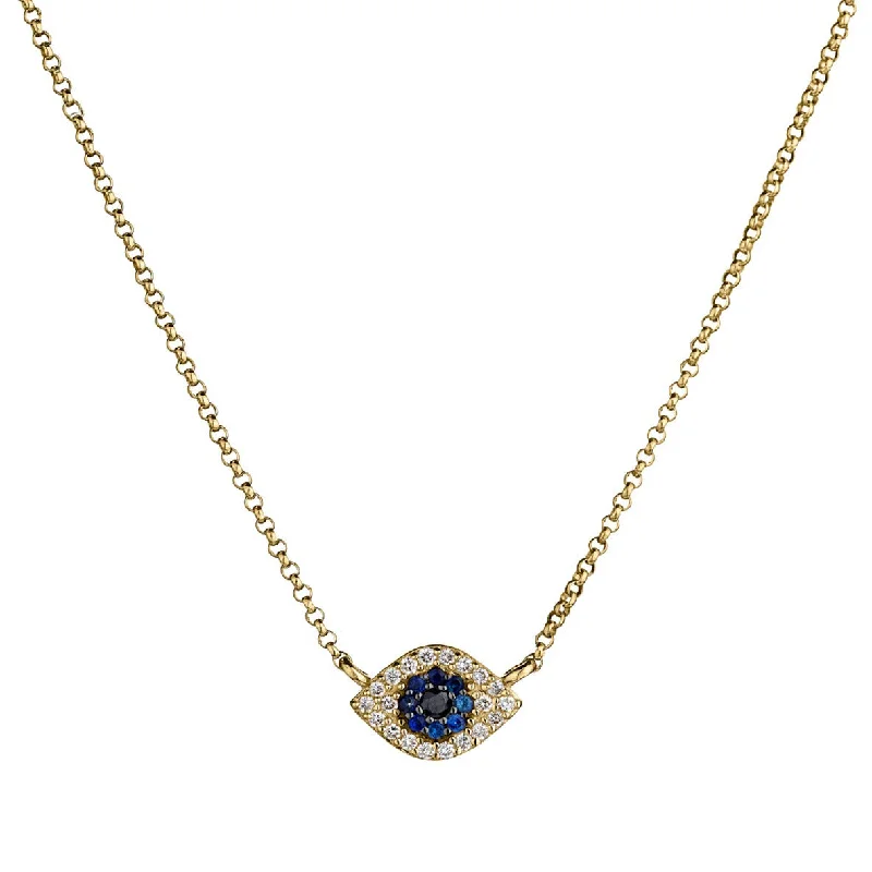 women custom necklaces -DIAMOND & BLUE SAPPHIRE EVIL EYE NECKLACE