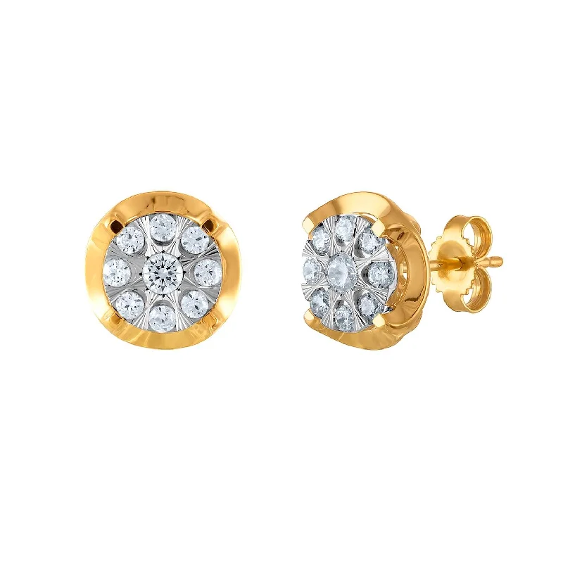 women dangle earrings -1/2 CTW Diamond Cluster Earrings in 10KT White and Yellow Gold