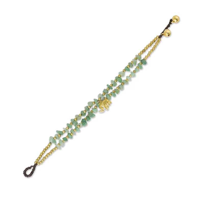 women beaded bracelets -Handmade Brass 'Green Elephant' Quartz Bracelet (Thailand)