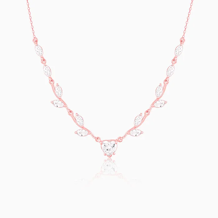 women diamond necklaces -Rose Gold Leafy Heart Necklace