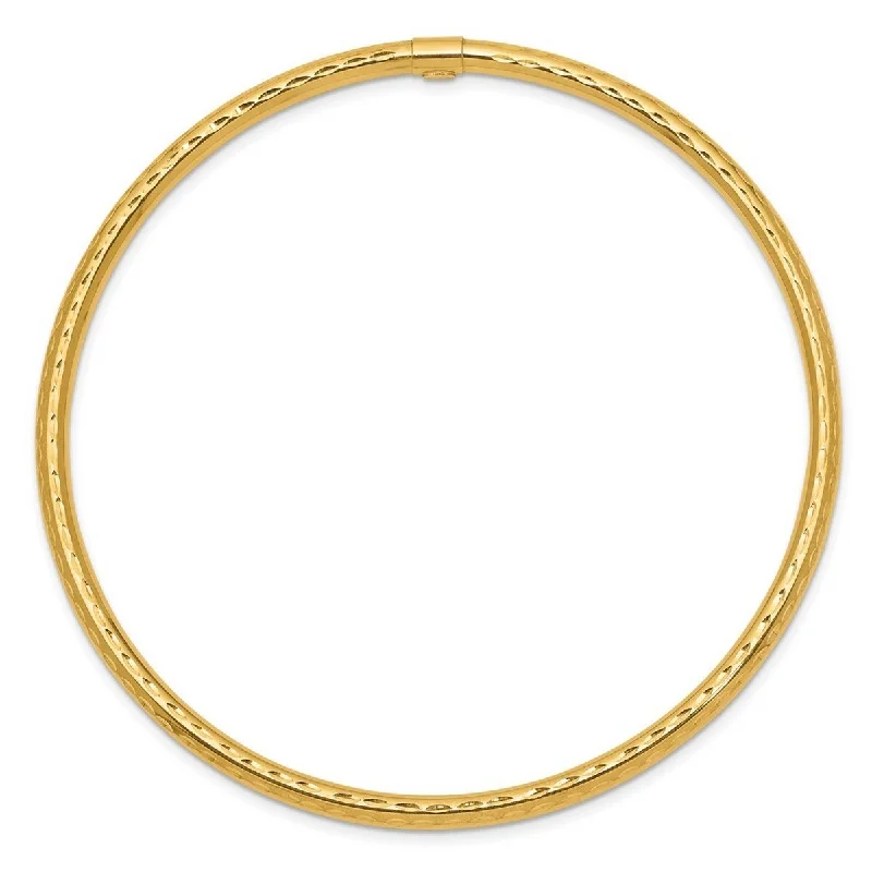 women leather bracelets -Curata 14k Yellow Gold 8" 3mm Textured Slip-on Bangle Bracelet