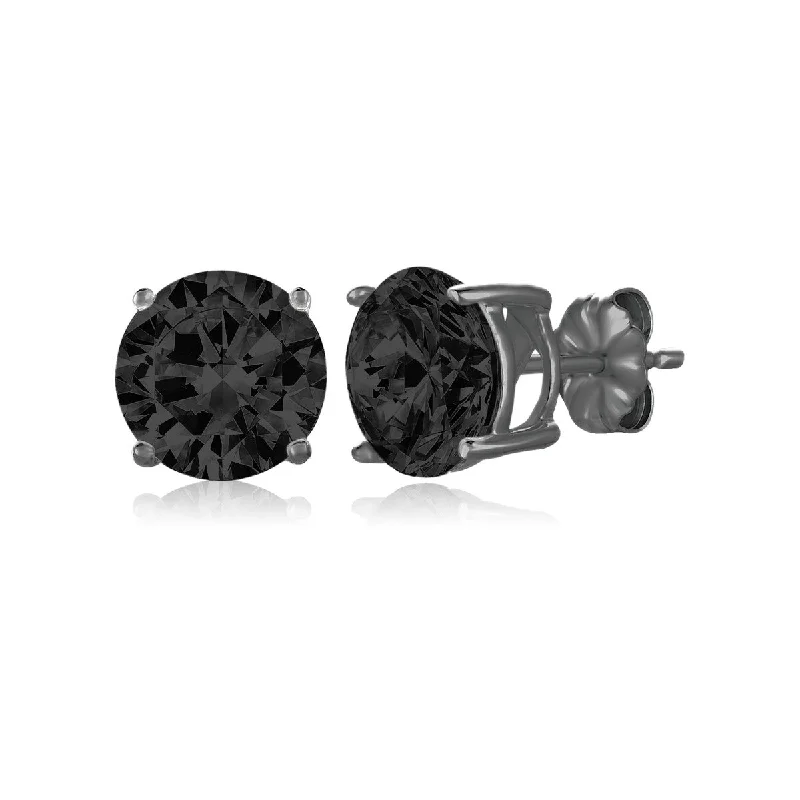 women silver earrings -Crislu Black Rhodium Plated Sterling Silver Round Cubic Zirconia Stud Earrings