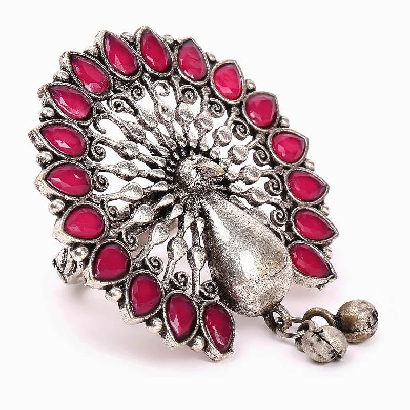 women luxury diamond rings -Silver Lookalike Stone Peacock Ring