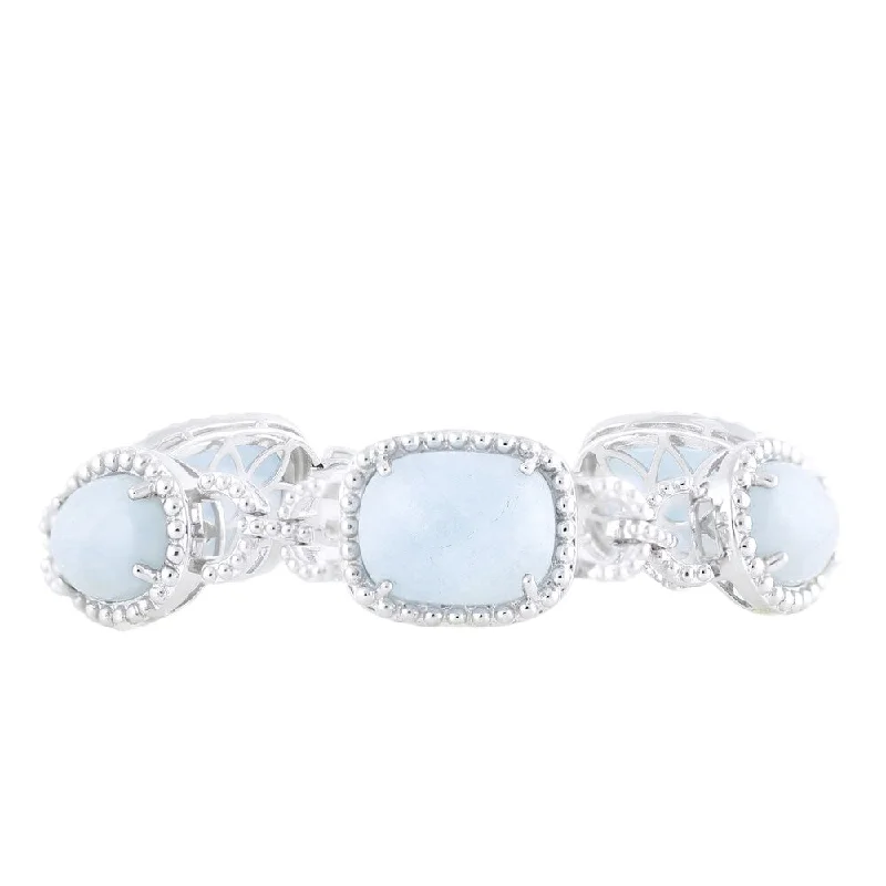 women classic bangles -Sterling Silver Milky Aquamarine 7.5-inch Link Bracelet