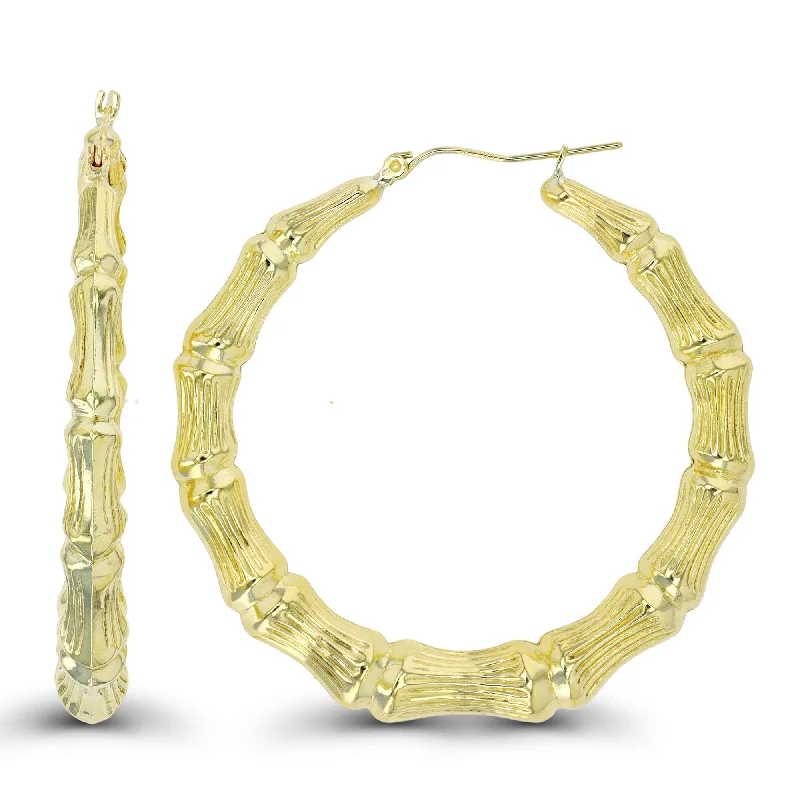 women unique earrings -10KT Yellow Gold 50X5MM Hoop Bamboo Earrings