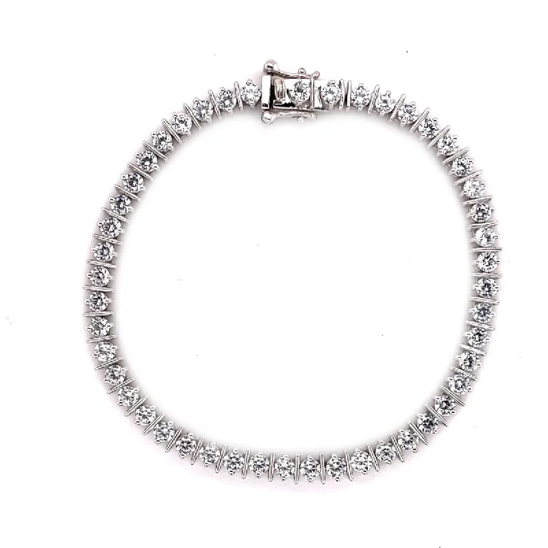 women leather bracelets -925 Sterling Silver White Natural Zircon Gemstone Tennis Bracelet