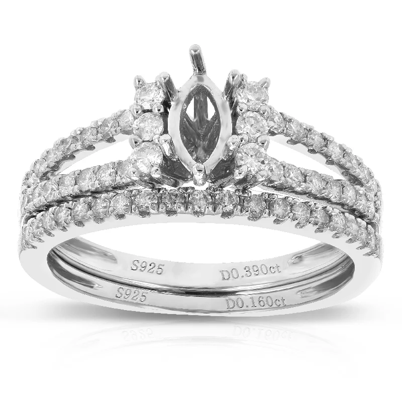 women unique engagement rings -1/2 cttw Diamond Semi Mount Bridal Set with Marquise Center Silver