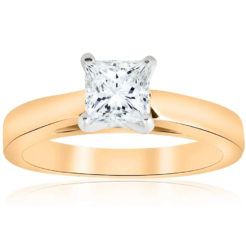 women colored gemstone engagement rings -1 Ct Princess Cut Solitaire Lab Grown Diamond Engagement Ring Cathedral 14k Gold