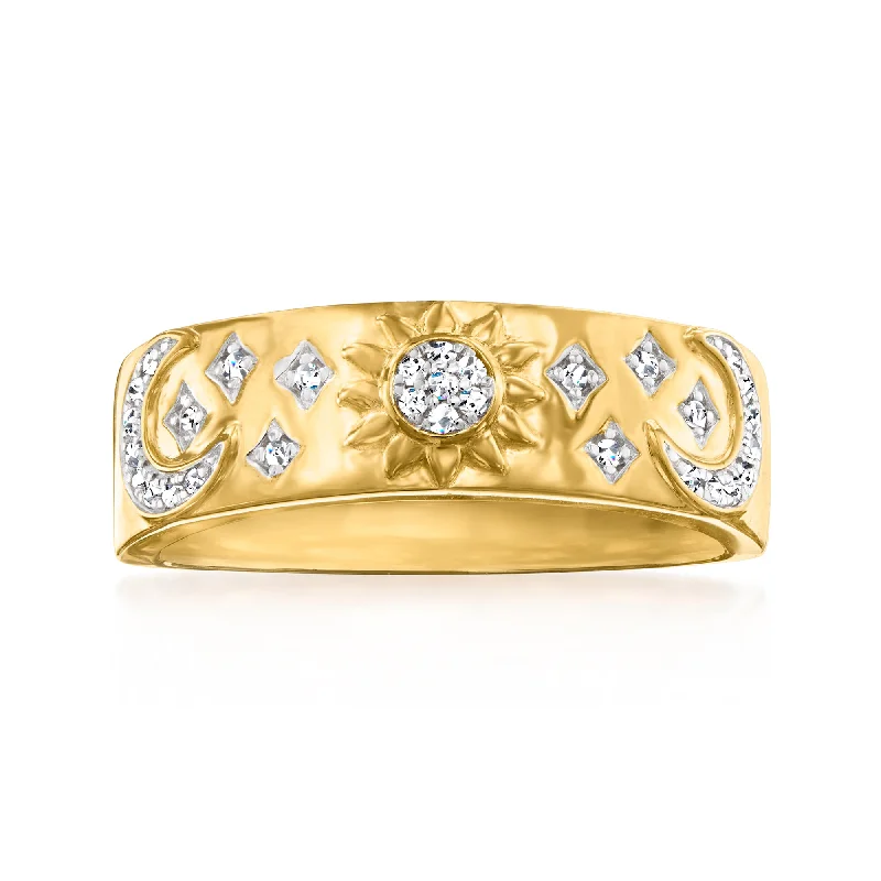 women sapphire and diamond engagement rings -Ross-Simons Diamond Moon, Sun and Star Band Ring in 18kt Gold Over Sterling