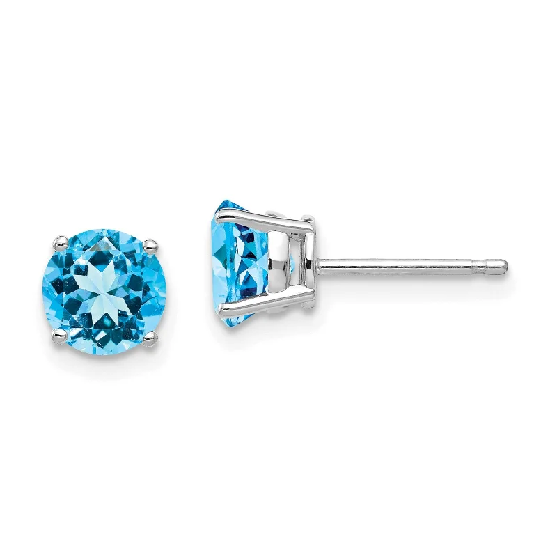 women affordable earrings -6MM Round Swiss Blue Topaz Stud Earrings in 14KT White Gold