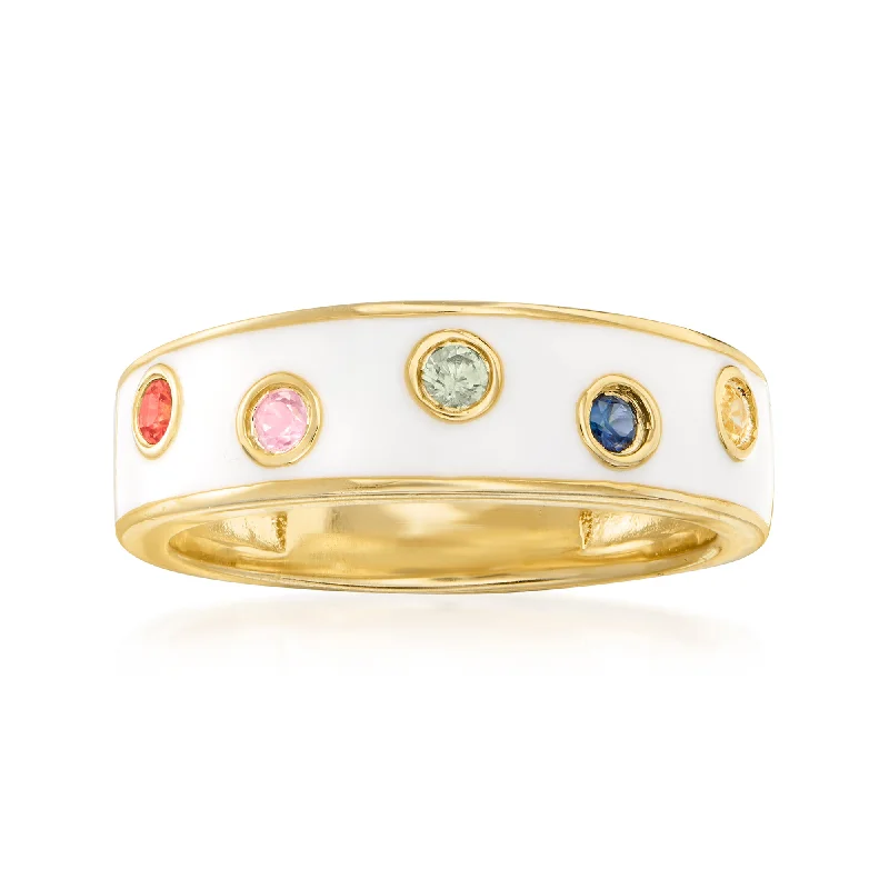 women luxurious engagement rings -Ross-Simons Multicolored Sapphire and White Enamel Ring in 18kt Gold Over Sterling