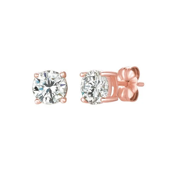 women chic stud earrings -Crislu 18KT Rose Gold Plated Sterling Silver Round Cubic Zirconia Solitaire Stud Earrings