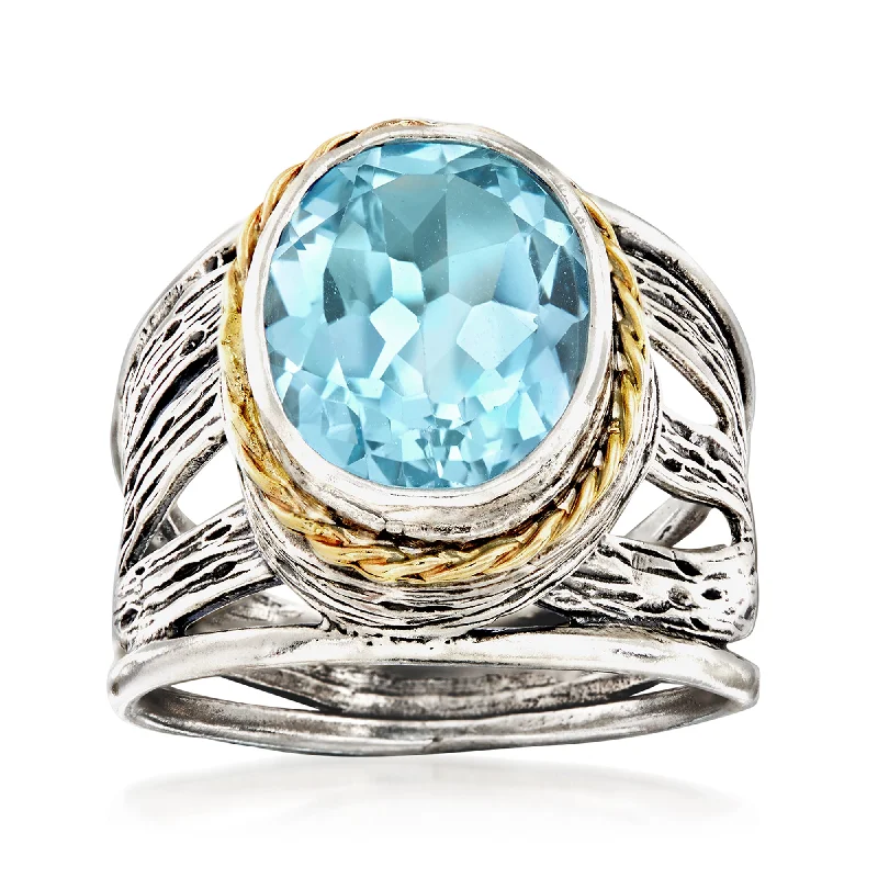 women eternity engagement rings -Ross-Simons Blue Topaz Openwork Ring in Sterling Silver and 14kt Yellow Gold