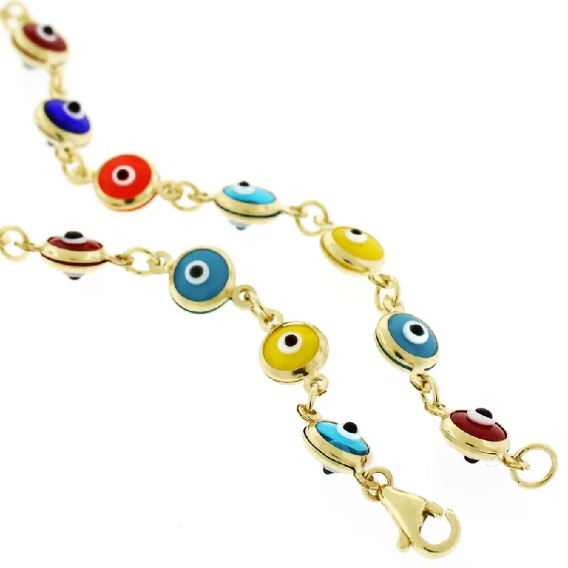 women bracelets -14k Yellow Gold 5.5mm Multicolor Evil Eye Good Luck Bracelet