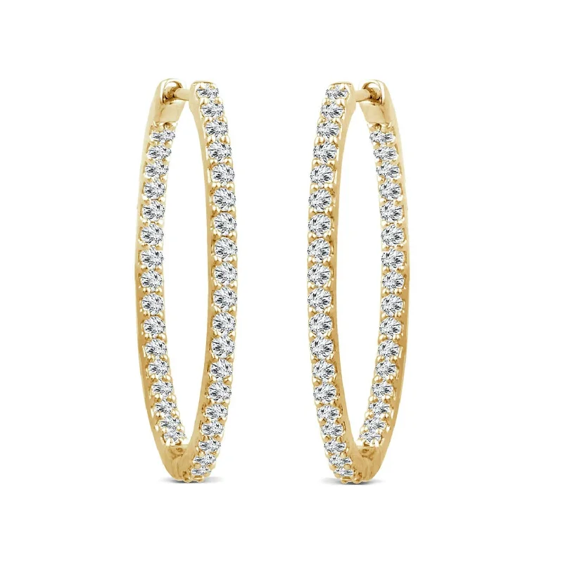 women glamorous earrings -EcoLove 1 CTW Lab Grown Diamond In & Out Hoops in 14KT Yellow Gold