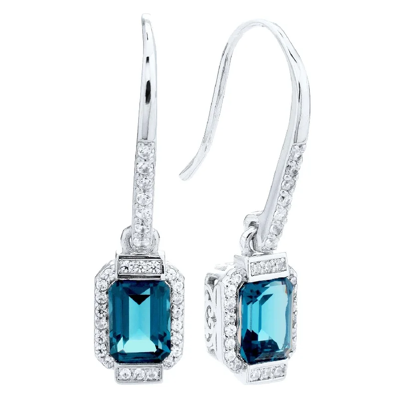 women fashion-forward earrings -Sterling Silver Blue Cubic Zirconia Earrings