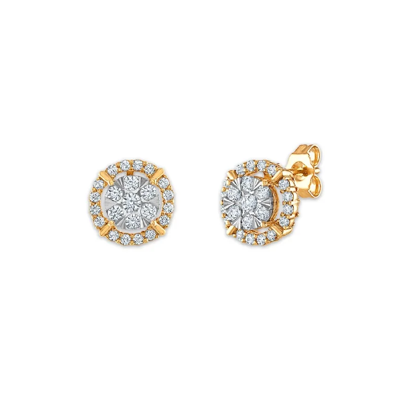 women elegant stud earrings -Red Hot Deal   3/4 CTW Diamond Cluster Halo Stud Earrings in 10KT White and Yellow Gold