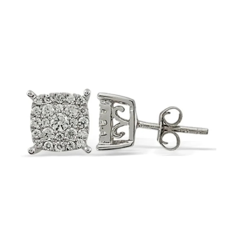 women sterling silver earrings -1/2 CTW Diamond Cluster Stud Earrings in 10KT White Gold