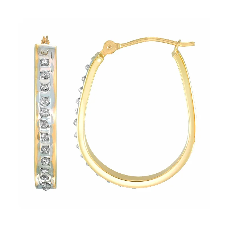 women sterling silver earrings -Diamond Fascination 14KT Yellow Gold 23X18MM Diamond Accent Hoop Earrings