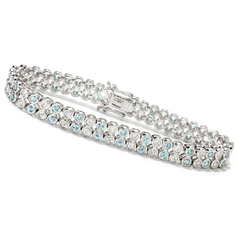 women silver bracelets -Sterling Silver Bezel Set Blue and White Zircon Tennis Bracelet