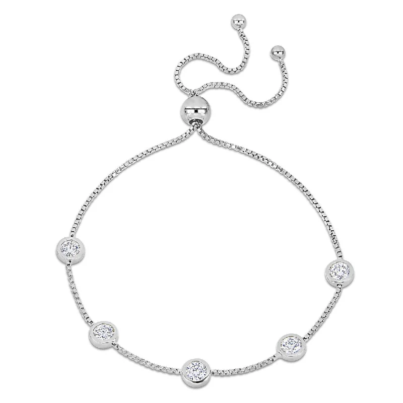 women wedding bangles -Eternally Yours 1 1/4ct DEW Created Moissanite Station Bolo Bracelet in Sterling Silver