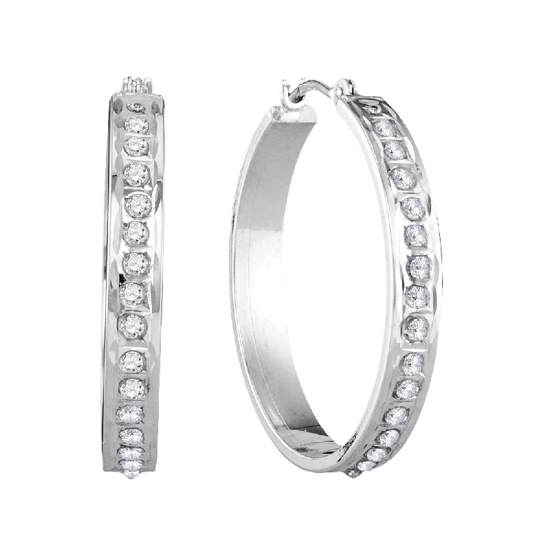 women big earrings -Diamond Fascination 14KT White Gold 25MM Diamond Accent Hoop Earrings