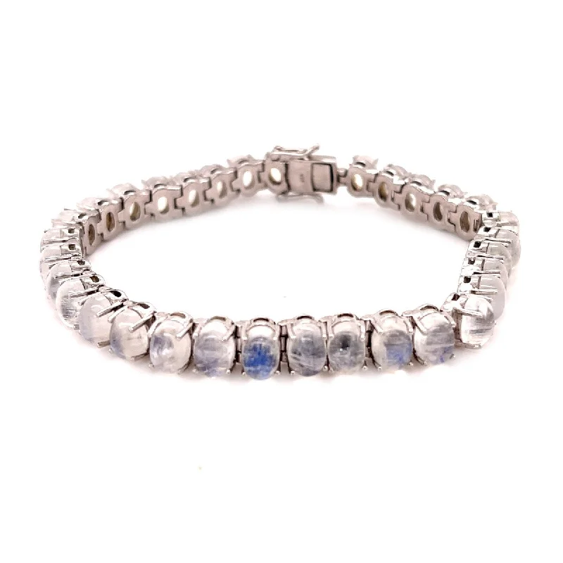 women personalized bangles -925 Sterling Silver Rainbow Moonstone Gemstone Tennis Bracelet