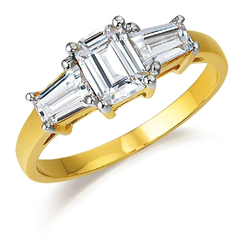 women men’s fashion rings -Emerald Cut Trilogy Ring