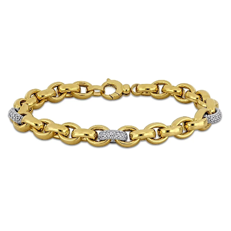 women elastic bracelets -Miadora 3/4ct TGW Cubic Zirconia Oval Link Bracelet 14k Two-Tone Gold-8 in