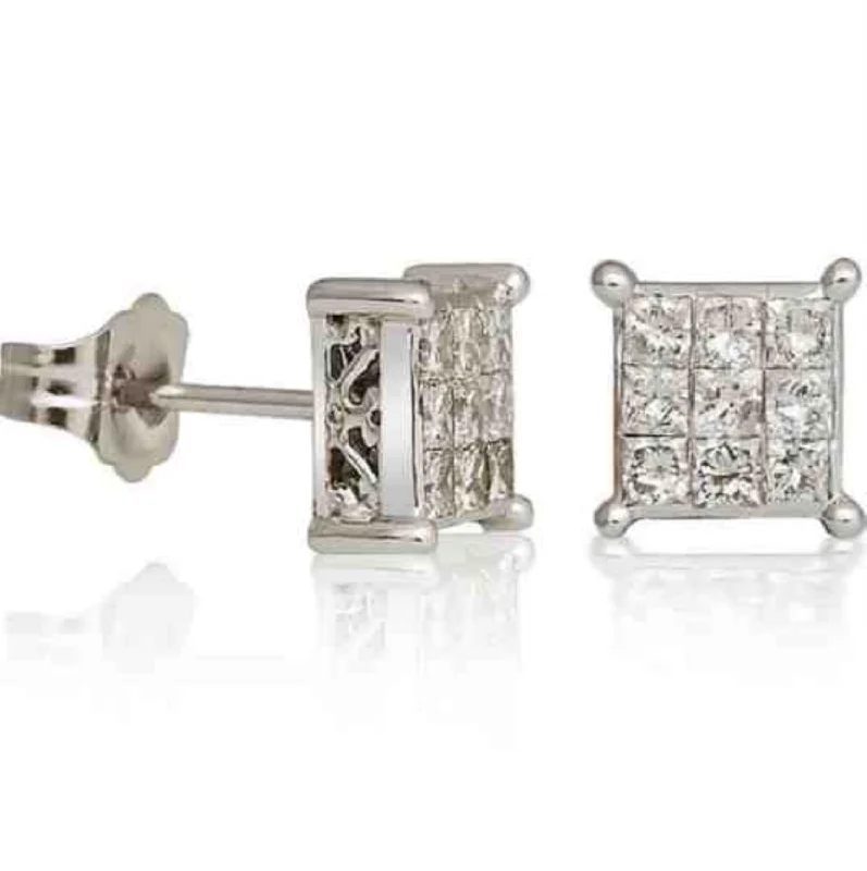 women luxury hoop earrings -1/2 CTW Diamond Cluster Stud Earrings in 14KT White Gold