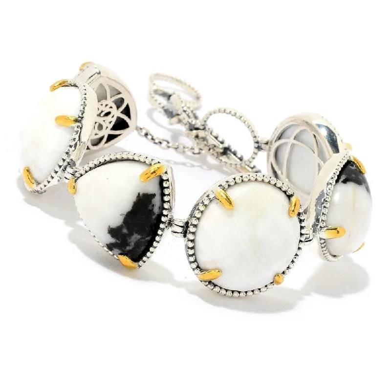 women wedding bracelets -925 Sterling Silver White Magnesite and White Buffalo Adjustable Bracelet